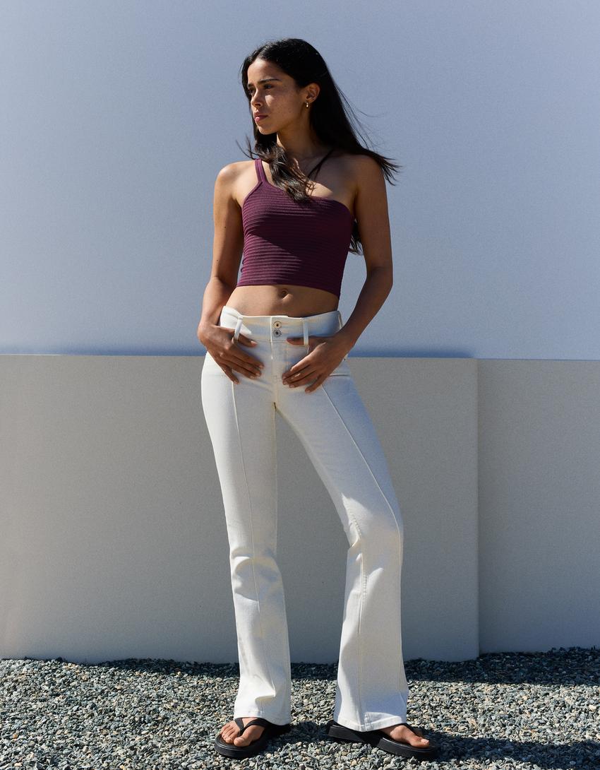 Jean bootcut taille basse-Écru-0