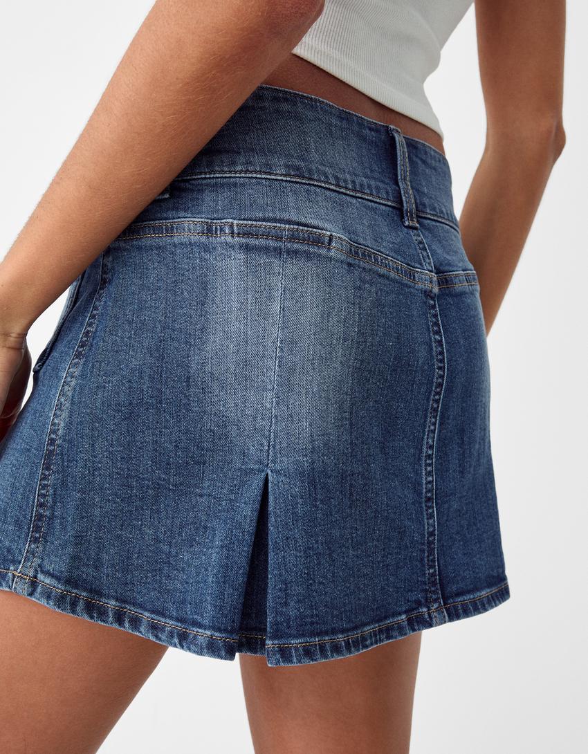 تنورة قصيرة كارغو بكسرات-أزرق مغسول من الخارج-3