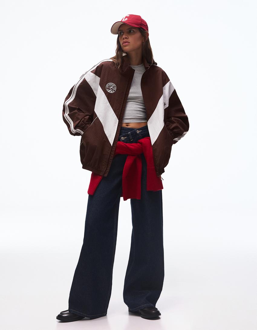 Blouson technique brodé-Marron