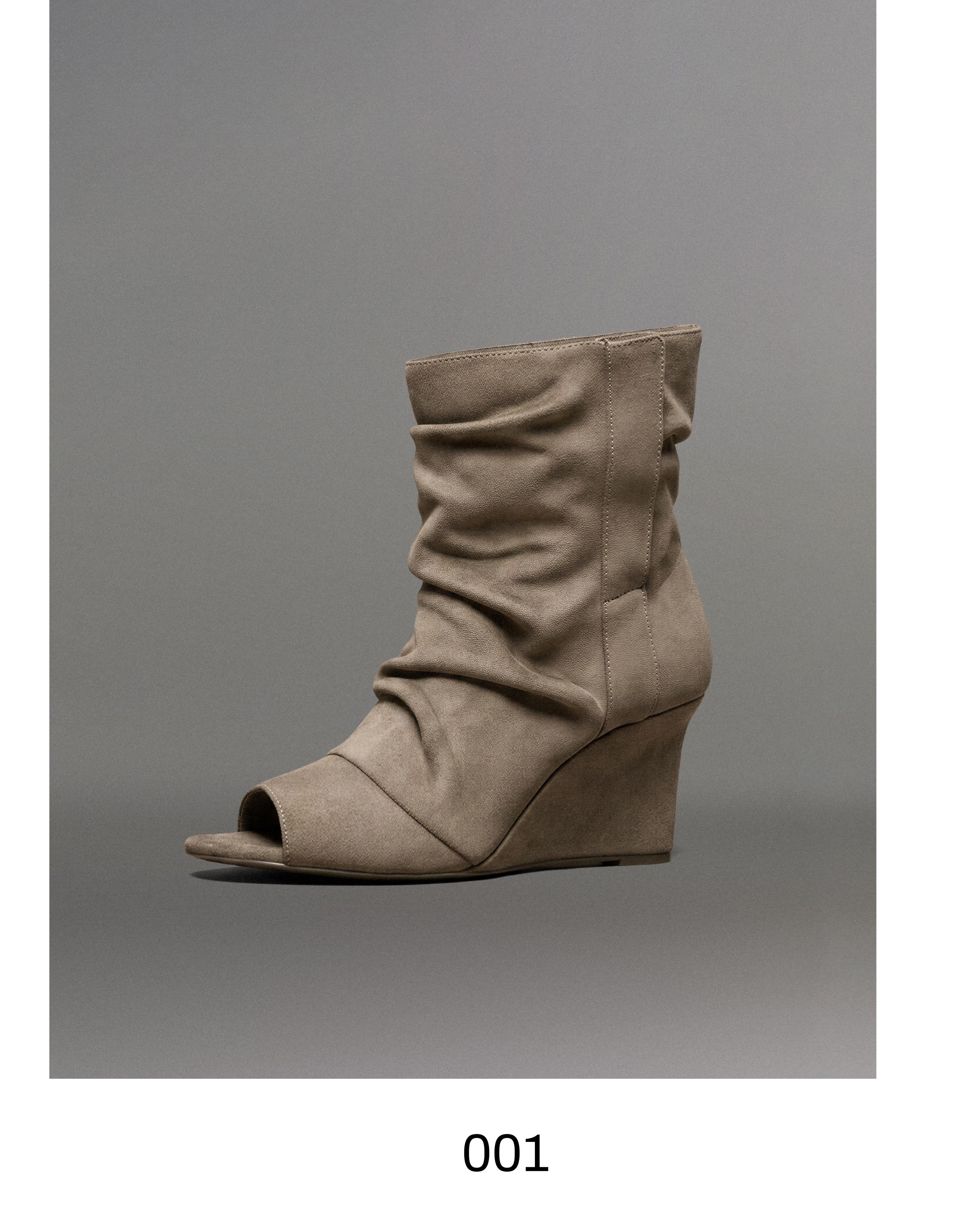 SLOUCHY PEEP TOE ANKLE BOOTS — TAUPE
