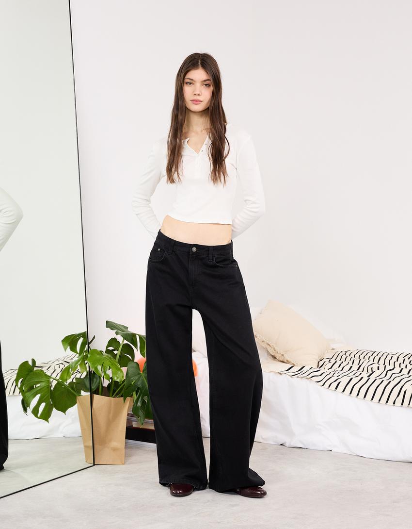 Wide-leg jeans-Black
