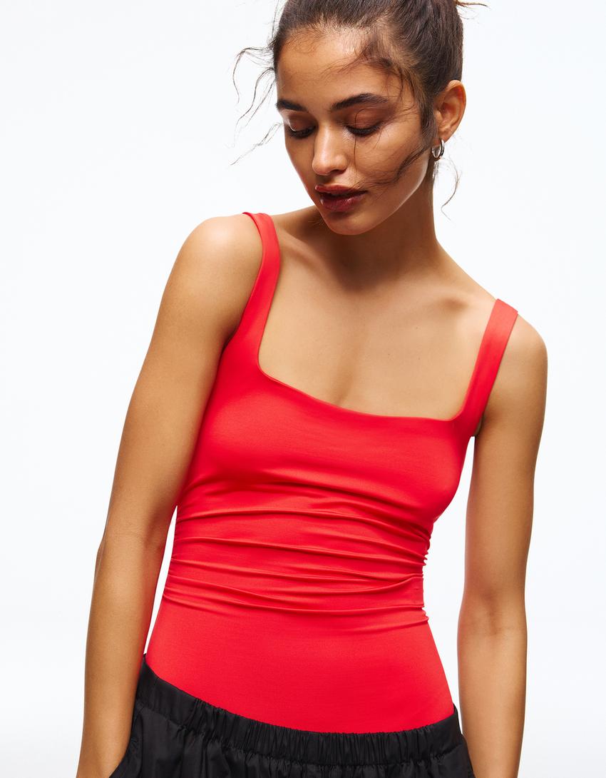 Body scollo quadrato-Corallo