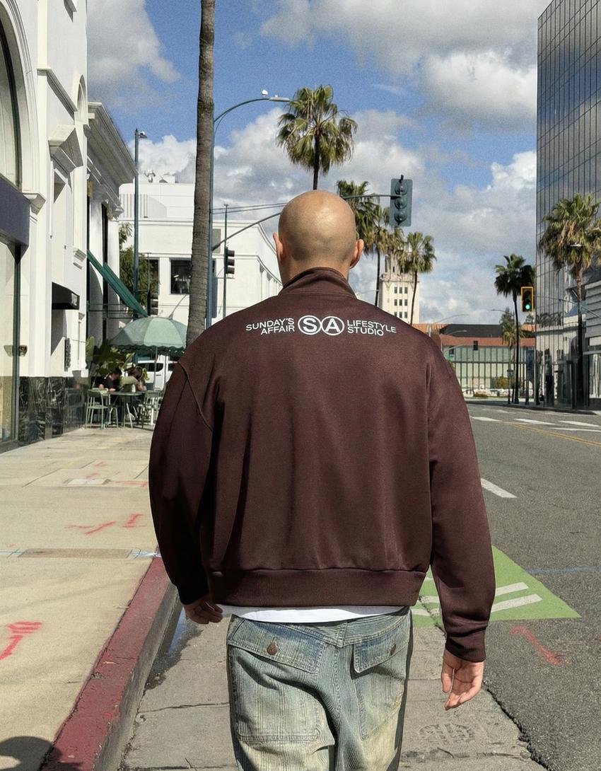 Technical print jacket-Brown