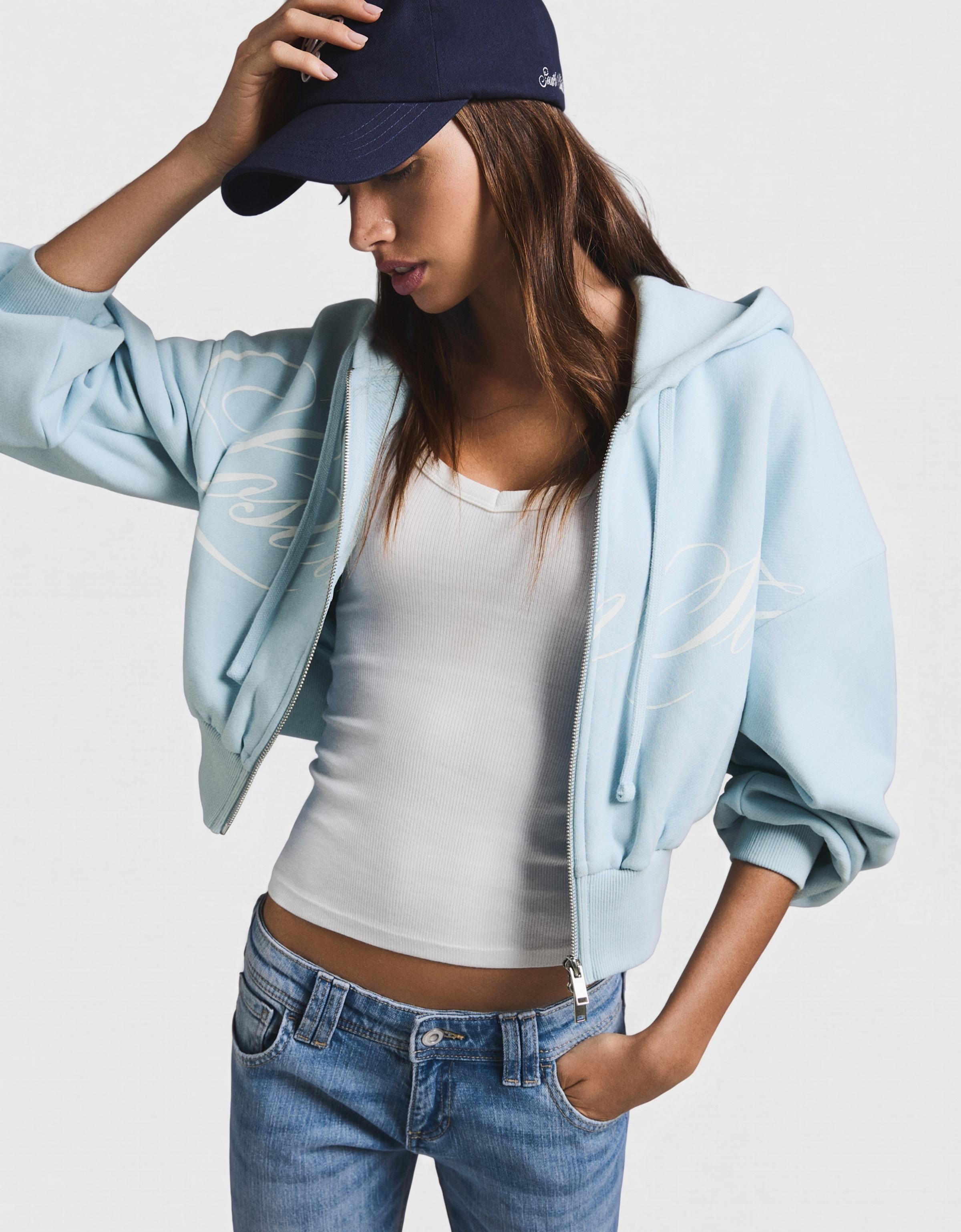 Printed zip-up hoodie — Light blue