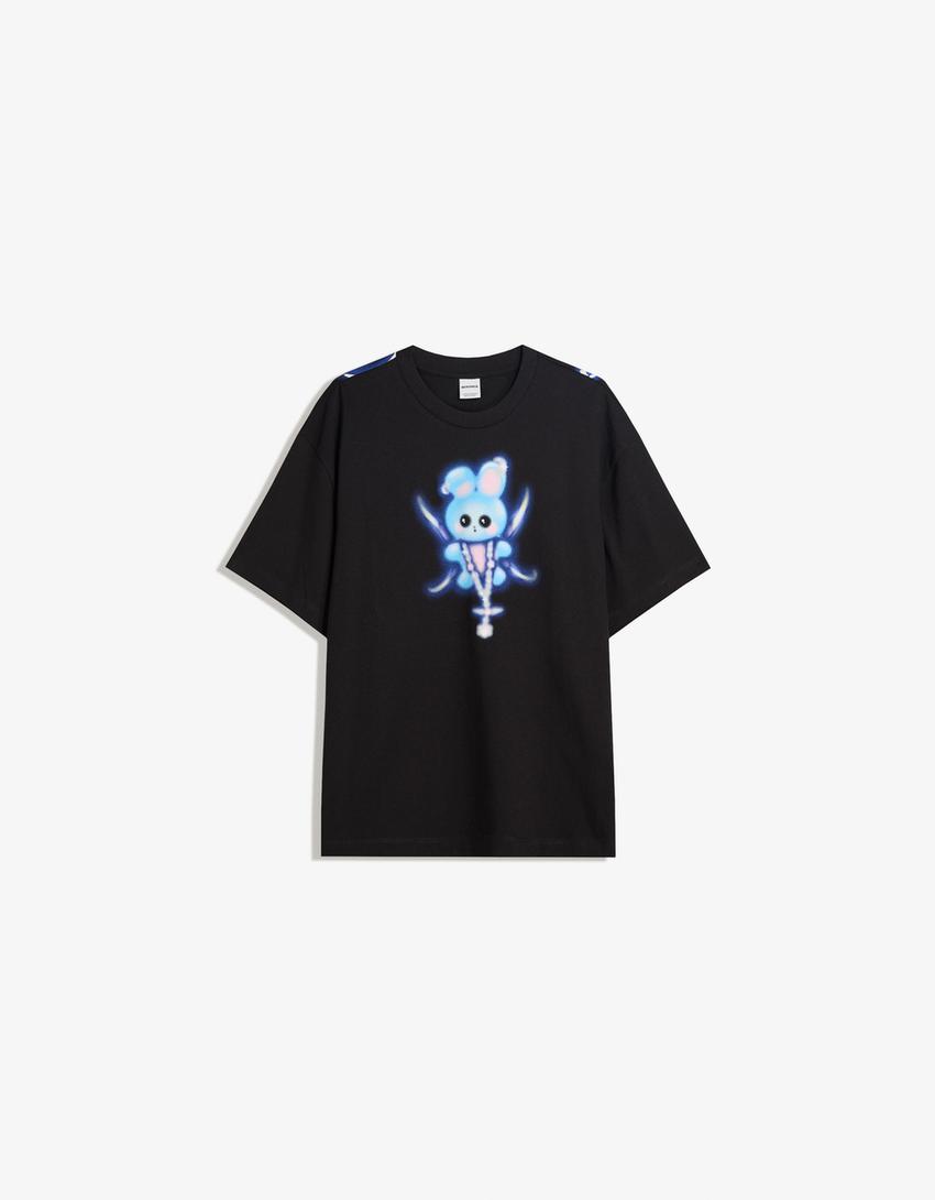 T-shirt manches courtes imprimé-Noir-0