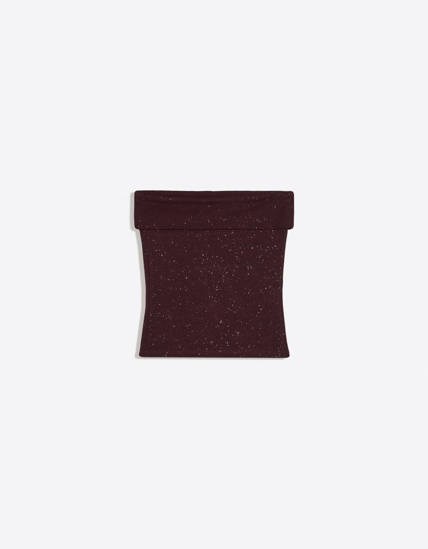 Błyszczący top bandeau-Bordowy
