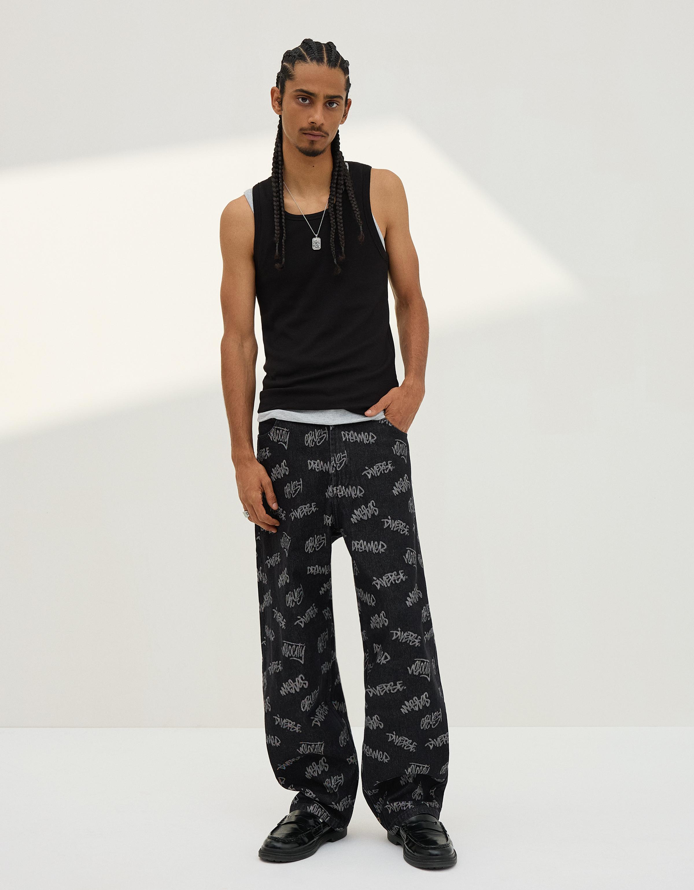 Bershka Baggy-Jeans Mit Jacquard Herren 38 Schwarz