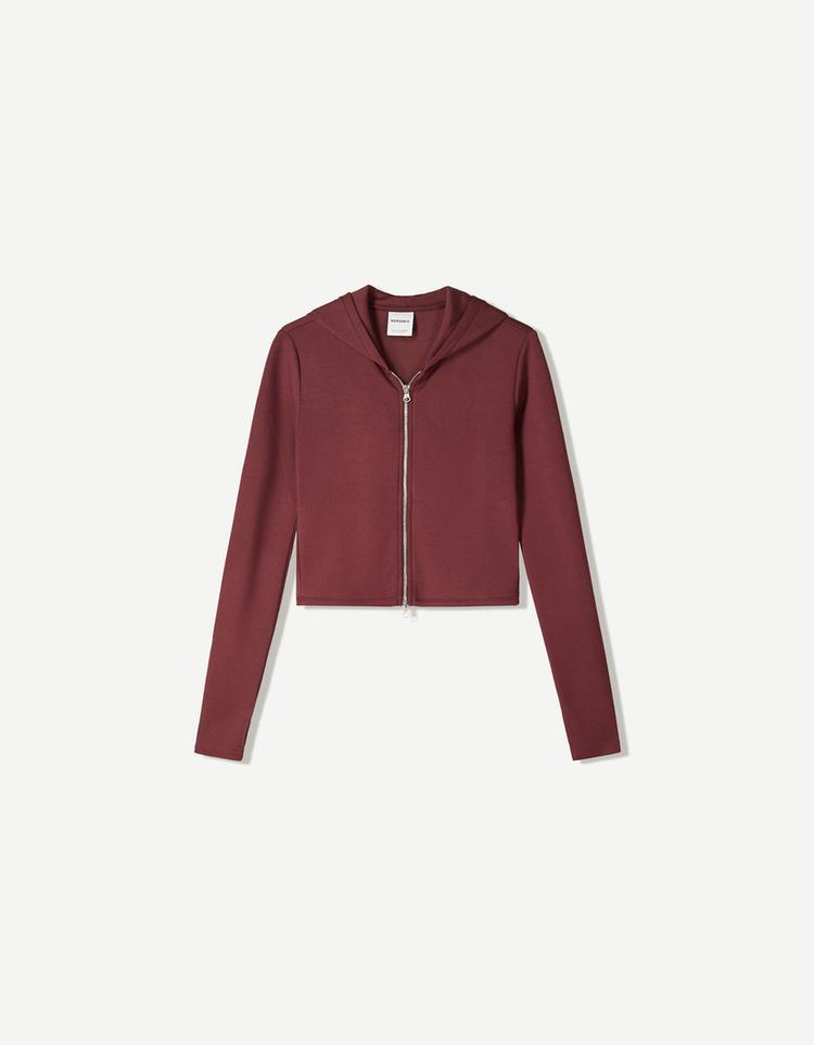 Fermuarlı, kapüşonlu ve modal karışımlı sweatshirt