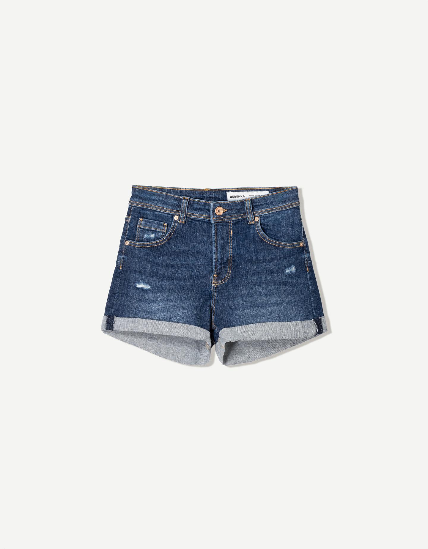 Bershka Shorts Denim Roll Up Donna 40 (Eu 36) Azzurro