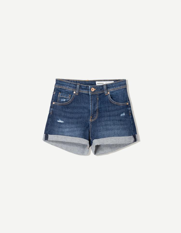 Kıvrık denim şort