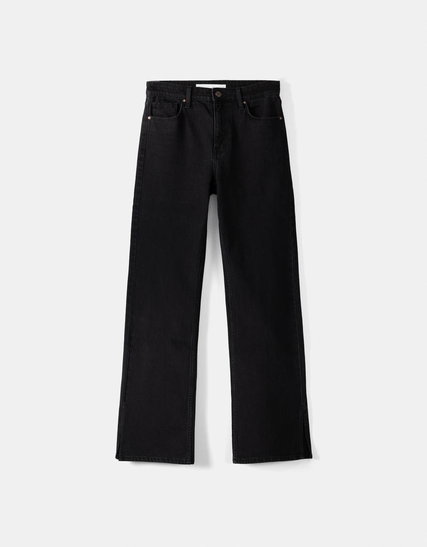 جينز جرسي مريح بفتحة في الطرف السفلي-أسود-5