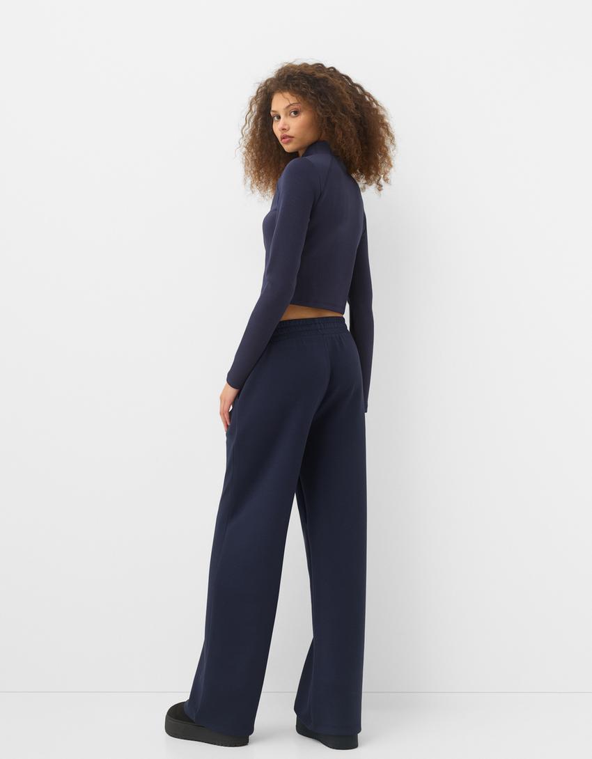 Soft touch wide-leg trousers-Navy