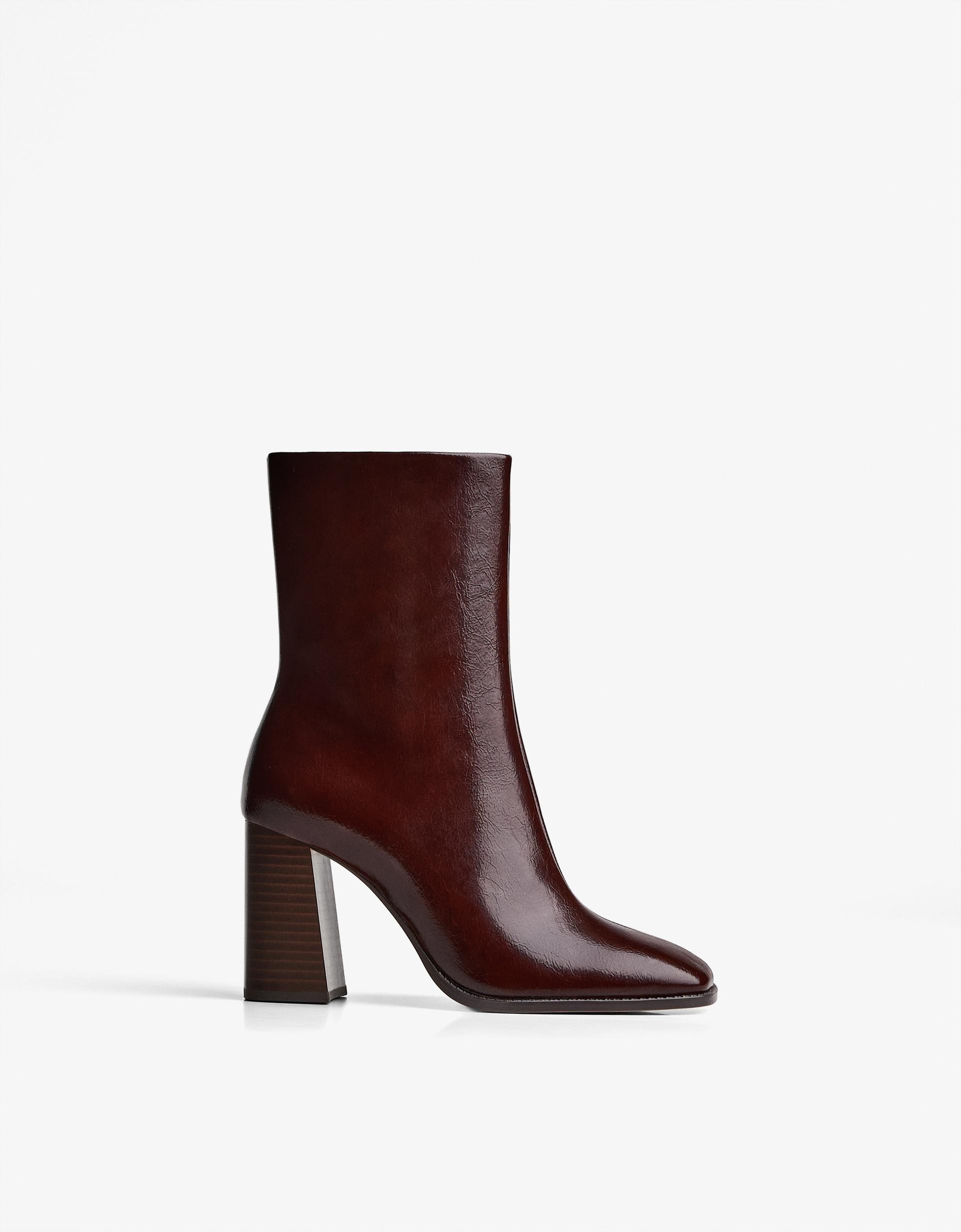 Bershka Botines Con Forro De Pelo Botín Tacón Ancho Botas Y