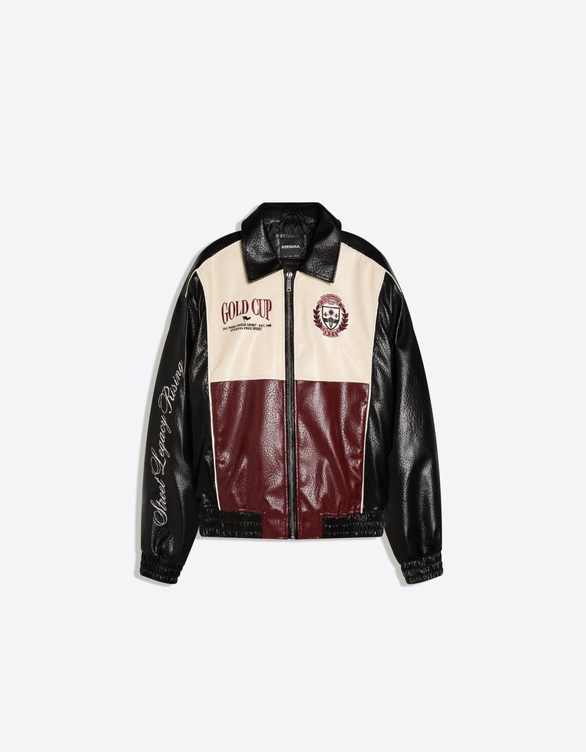 Faux leather graphic jacket-Black