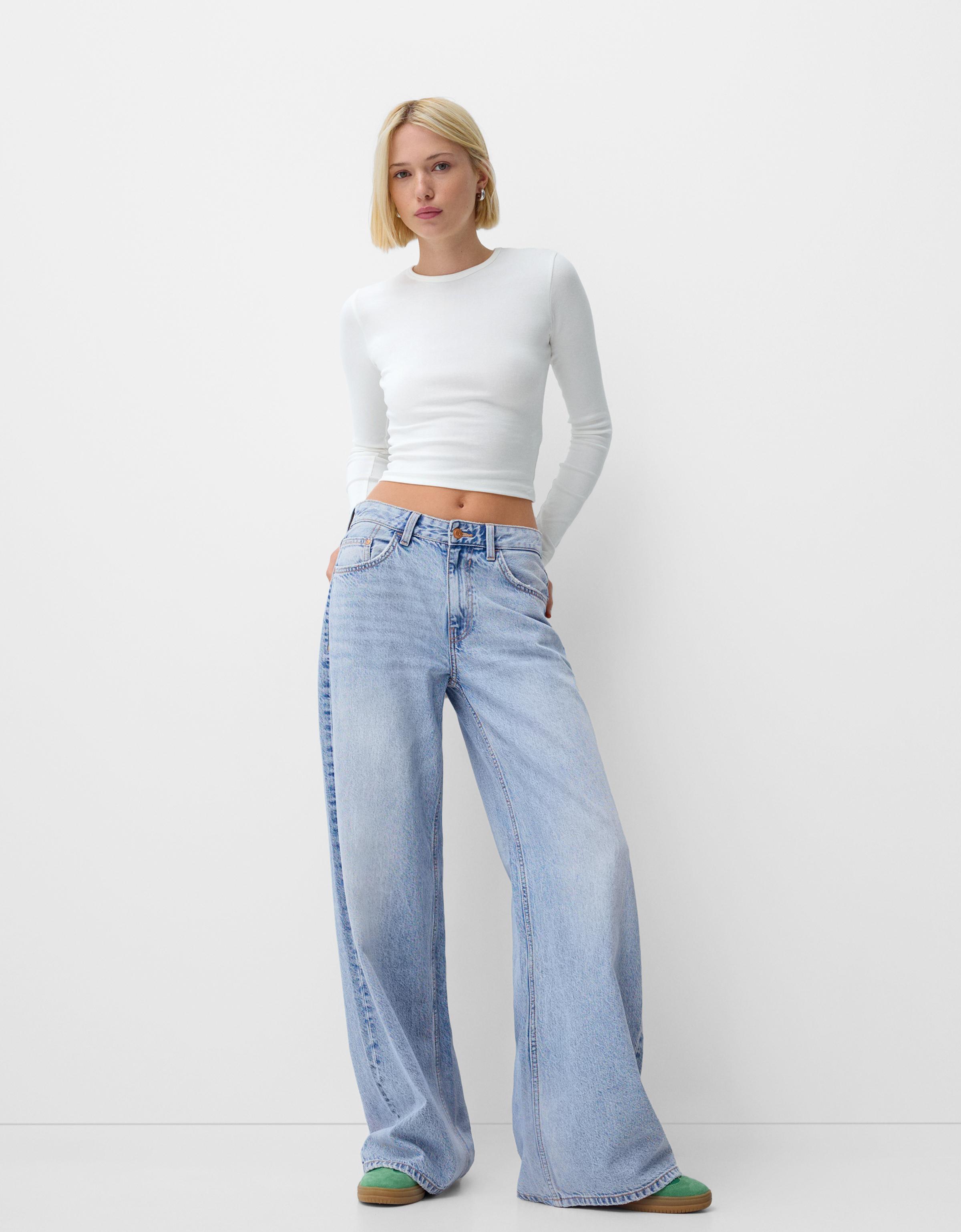 Pantalones fashion vaqueros anchos mujer bershka