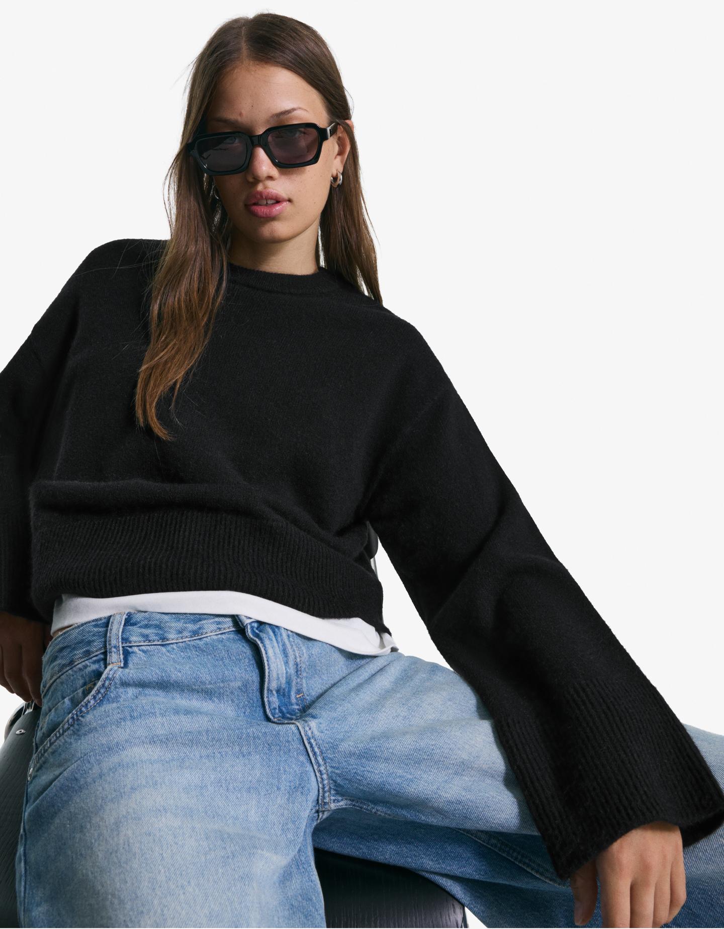 Bershka sweter oversize dół rib czarny