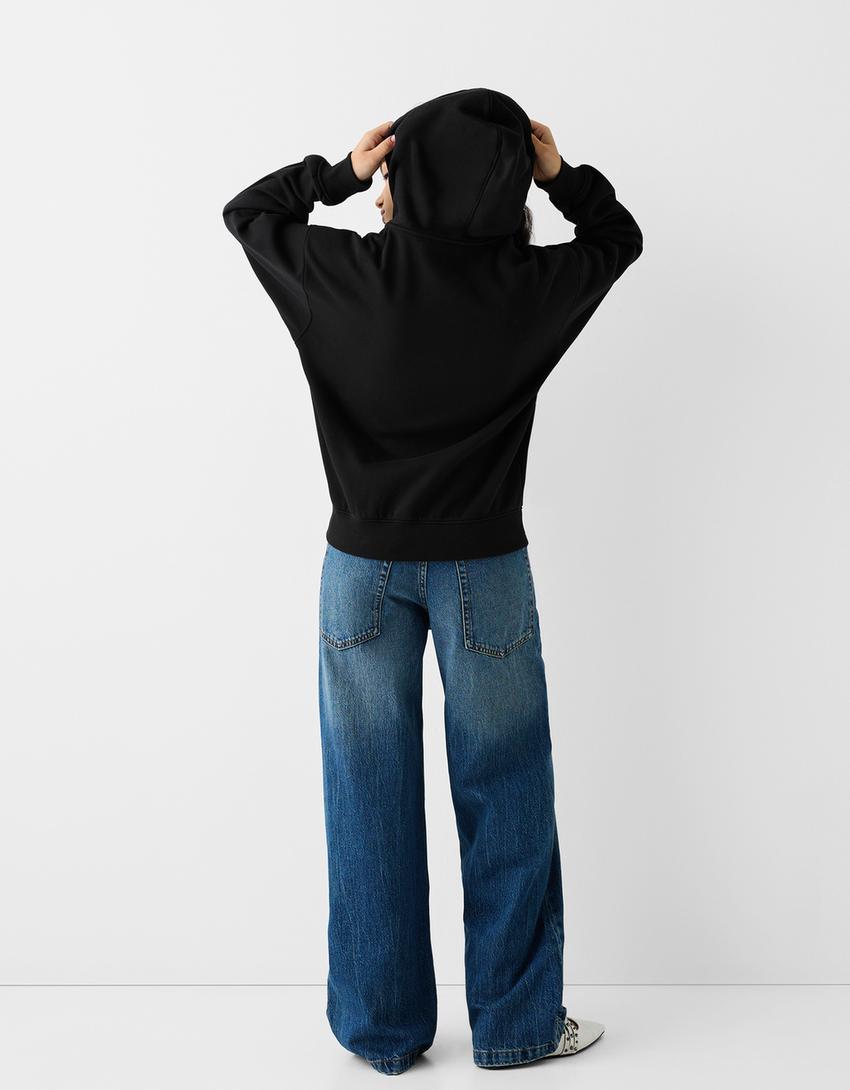 Oversize zip-up hoodie-Black-1