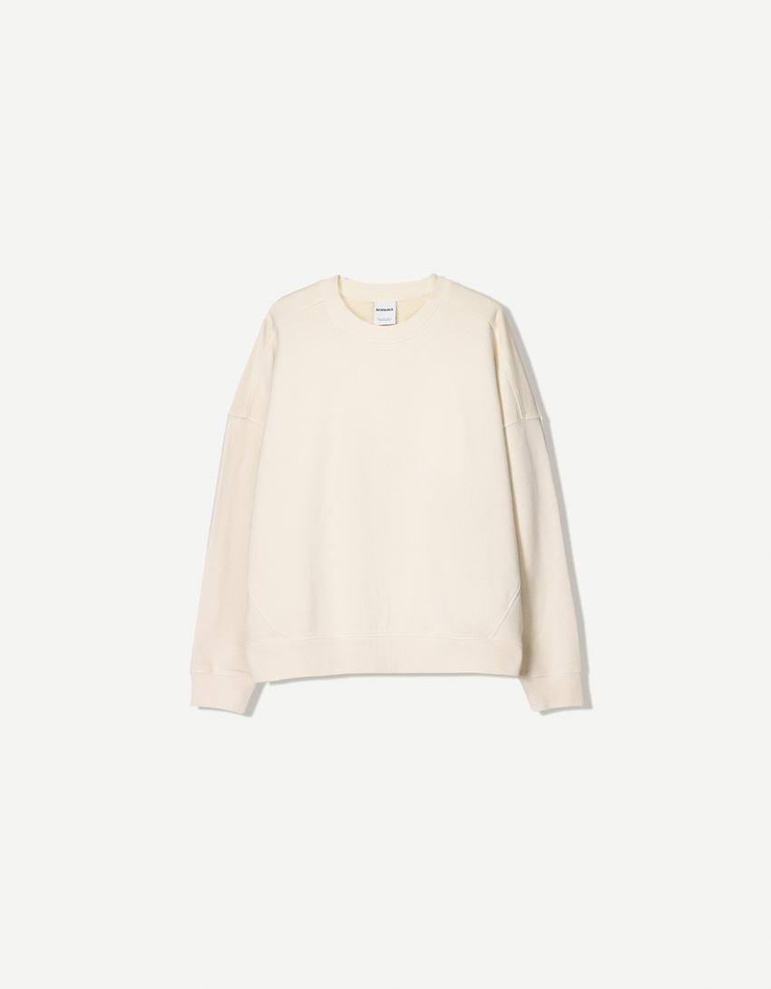 Kalın pamuklu sweatshirt-Bej-3