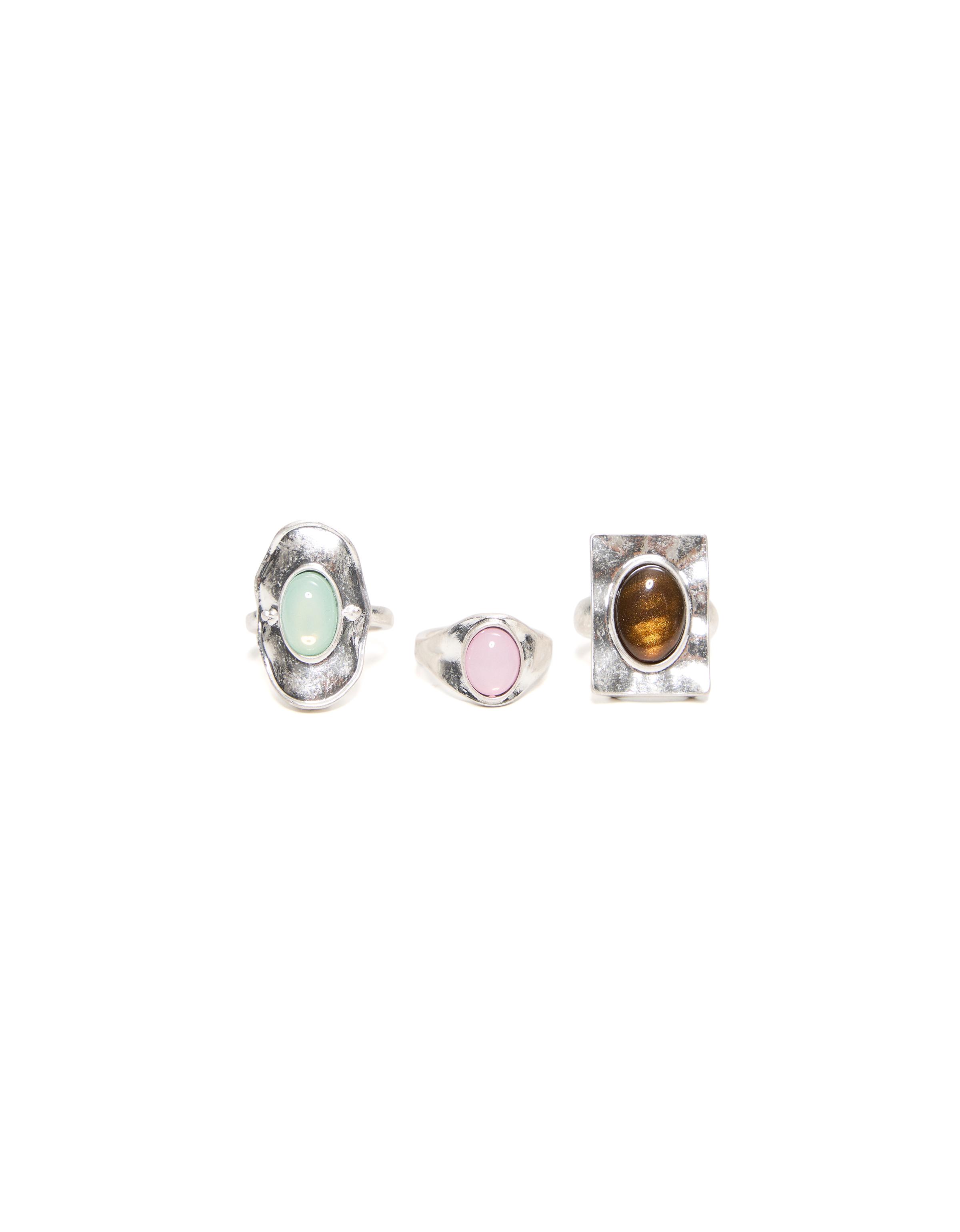 Pack of 3 stone rings — Silver