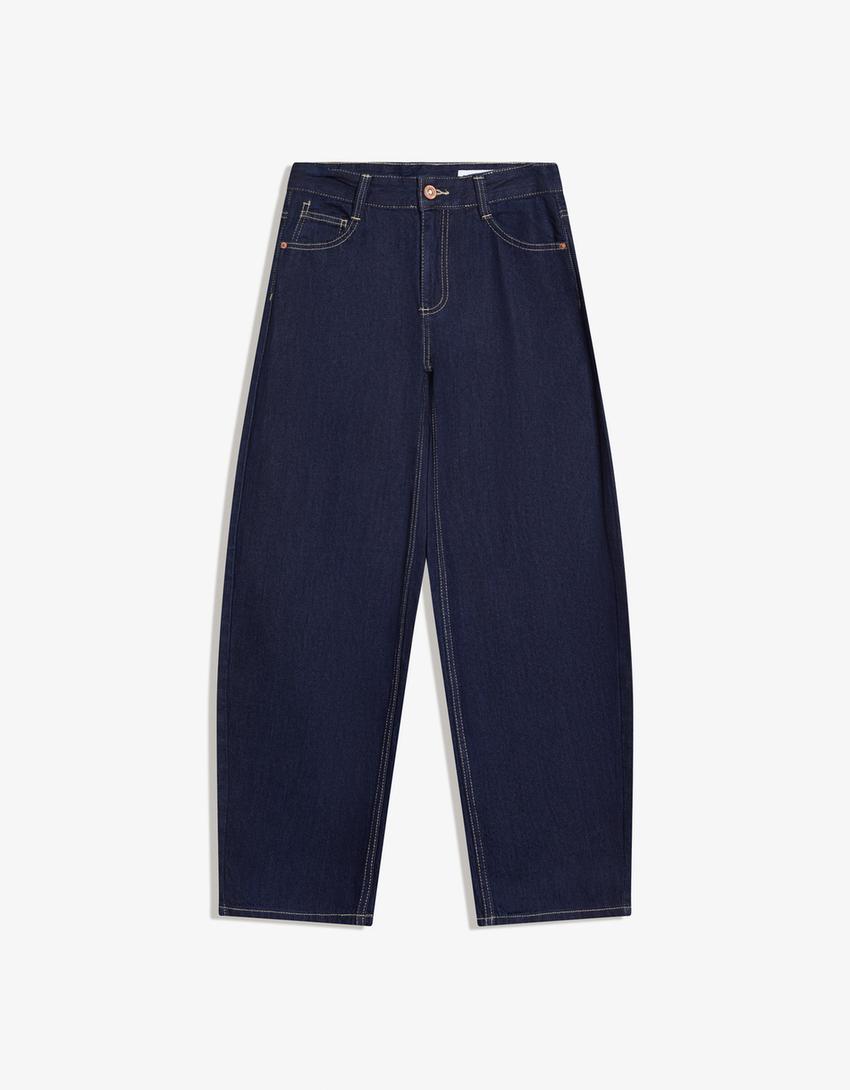 Düşük bel baggy barrel fit jean-Denizci mavisi