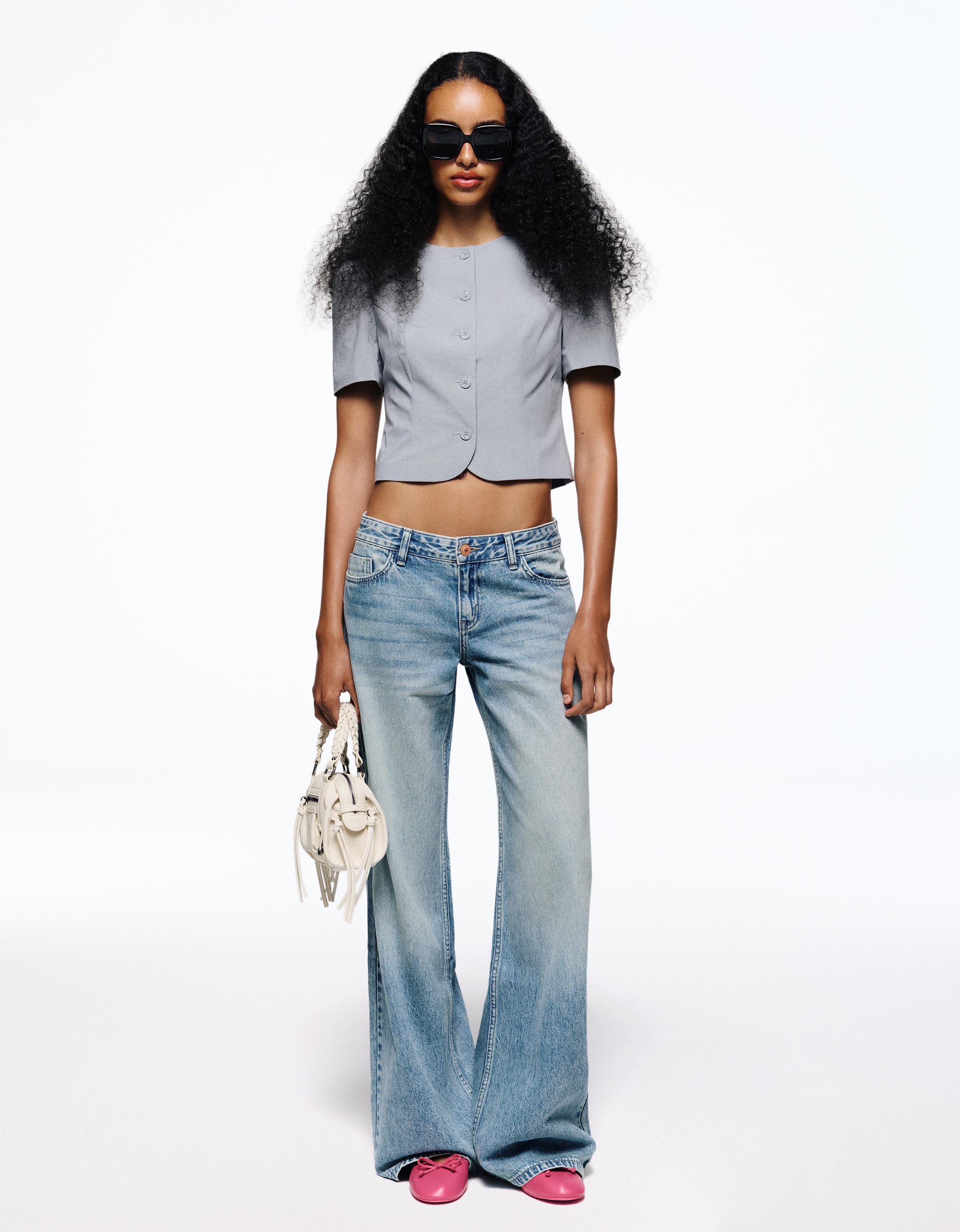 Yüksek bel straight fit geniş paça jean - Görsel 18