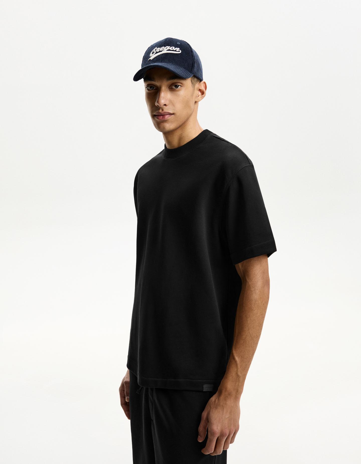 Bershka koszulka z dzianiny dresowej z krótkim rękawem czarny