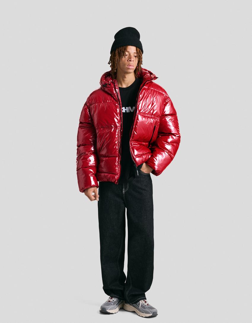 Hooded puffer jacket-Red