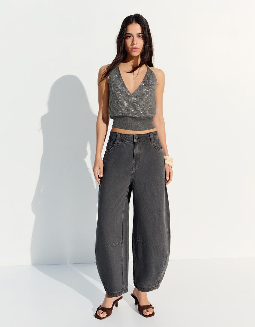 Třpytivý halter top-Šedá