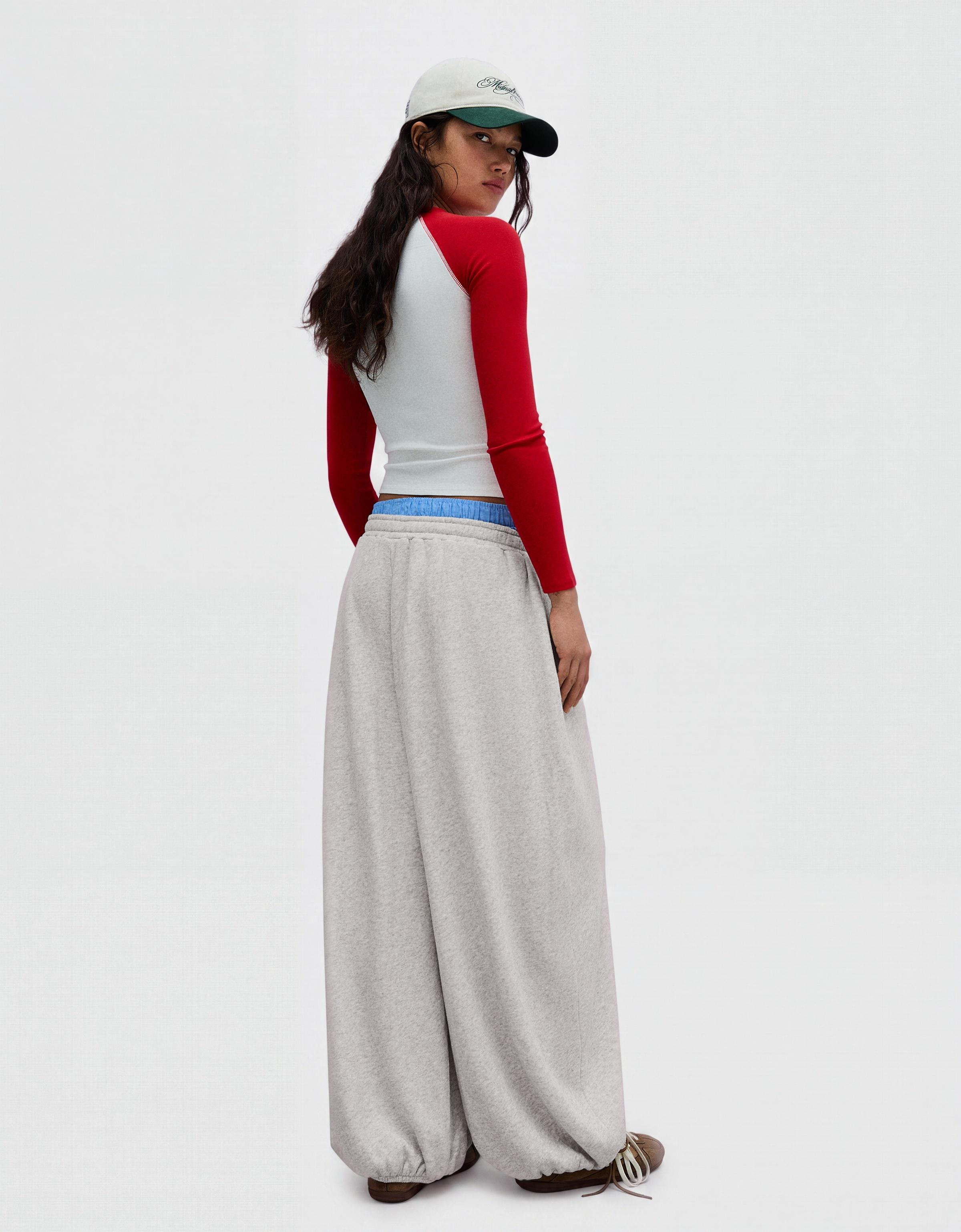 Balloon fit plush dancer trousers — Grey