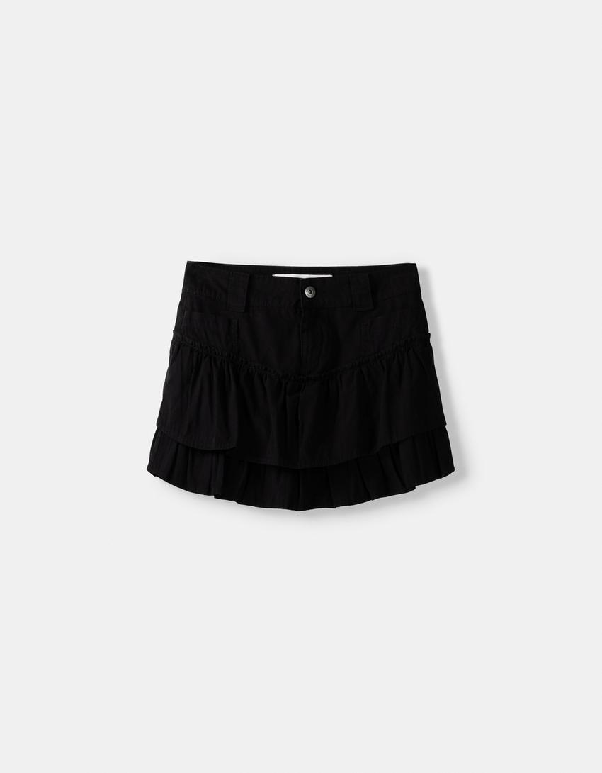 Frilled mini skirt-Black