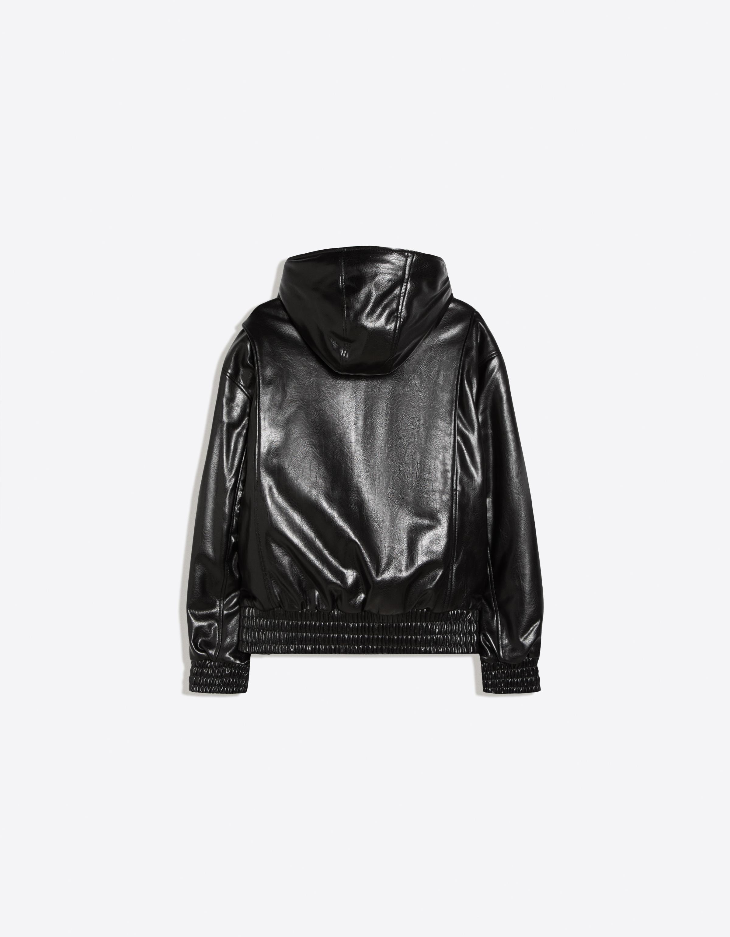 Hooded leather effect jacket — Black