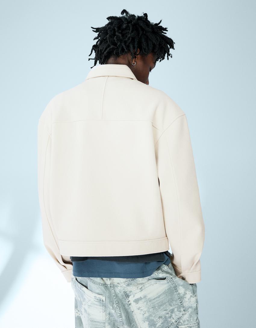 Felt texture zip-up jacket-Stone