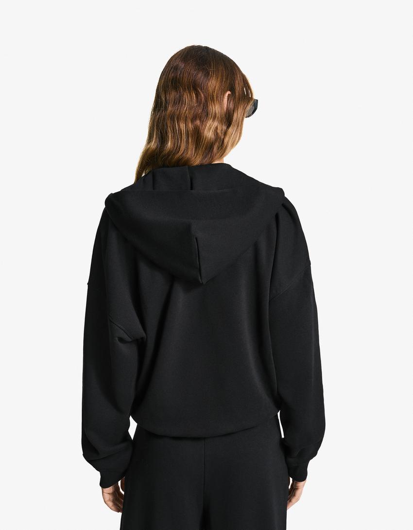 Oversized hoodie met rits-Zwart-1