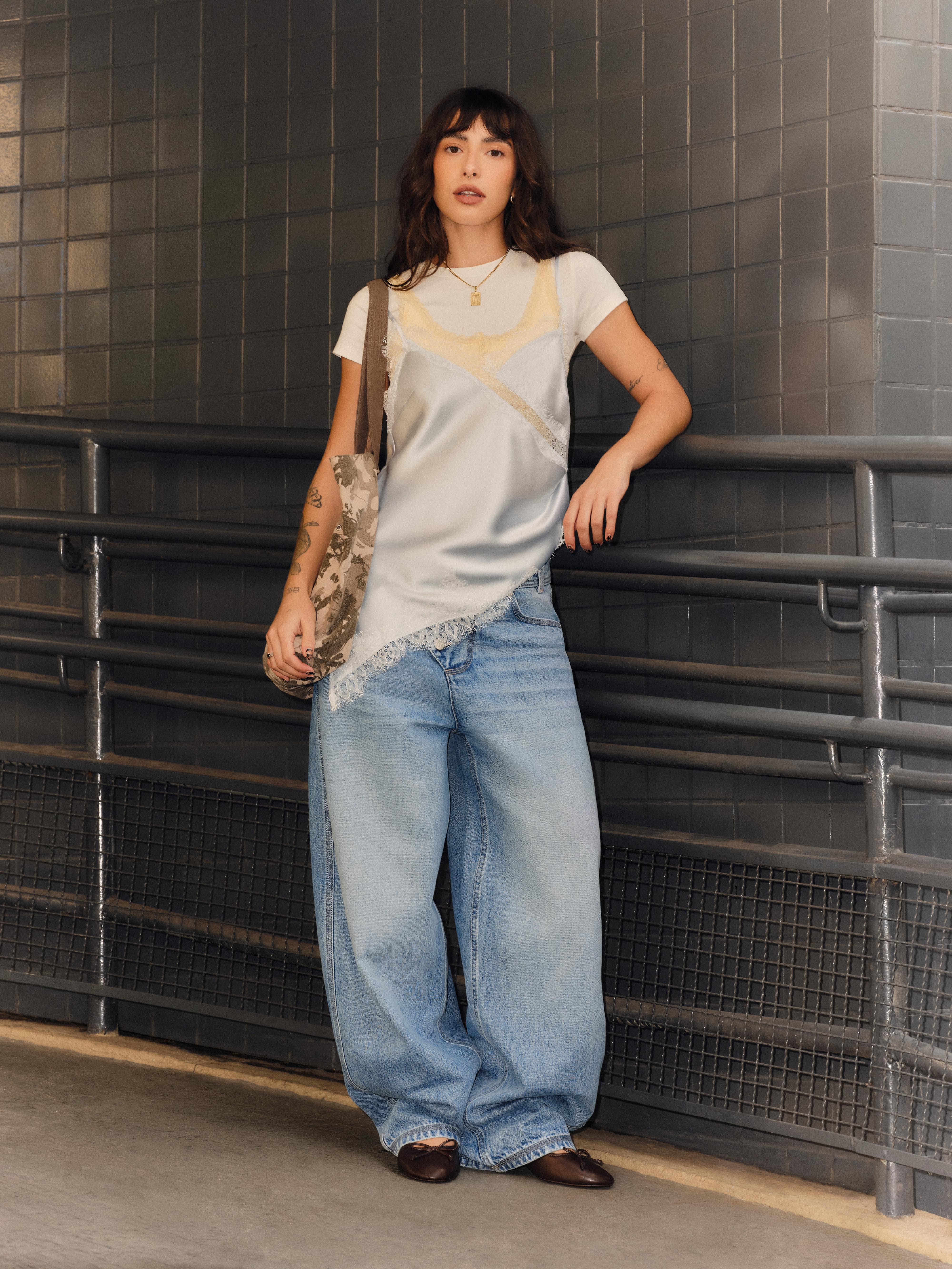 Satin asymmetric strappy top