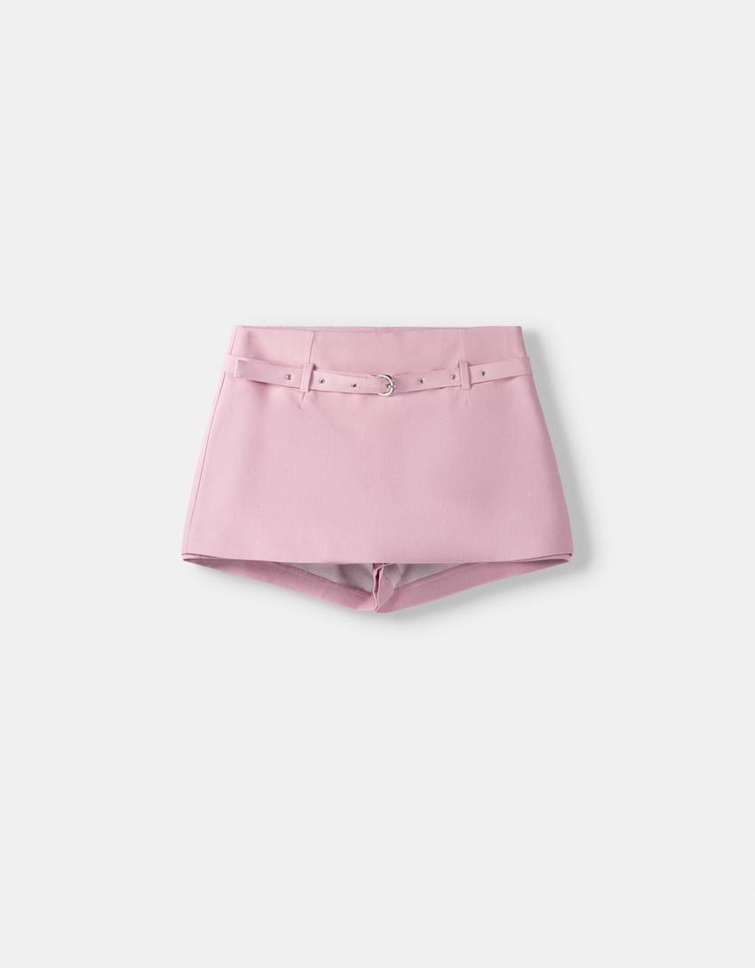 Mini skirt with buckled belt-Pink