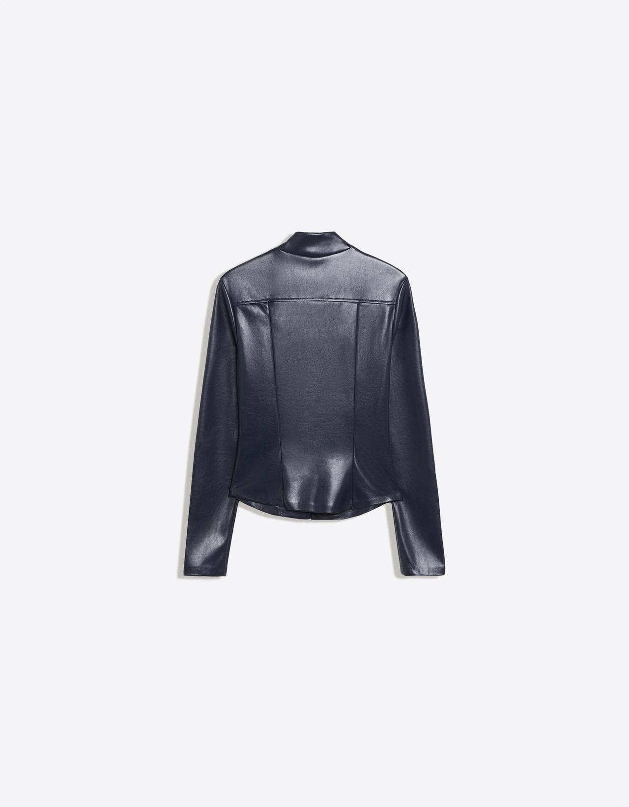 Fitted leather-effect zip-up shirt — Blue