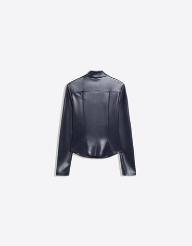 Fitted leather-effect zip-up shirt — Blue 6