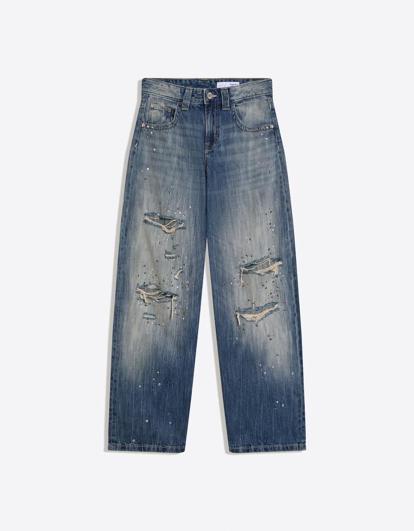 Jean baggy fit déchiré Carol Biazin Collection-Bleu