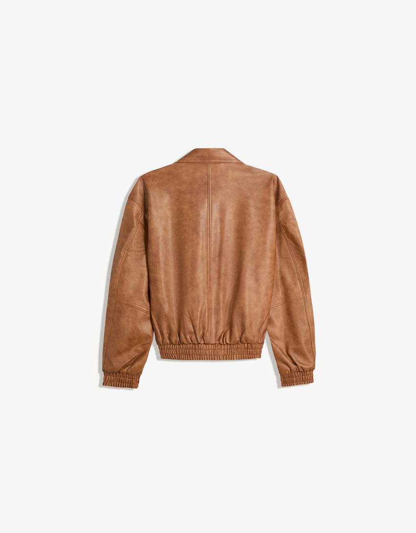 Giubbotto effetto pelle oversize-Camel-4