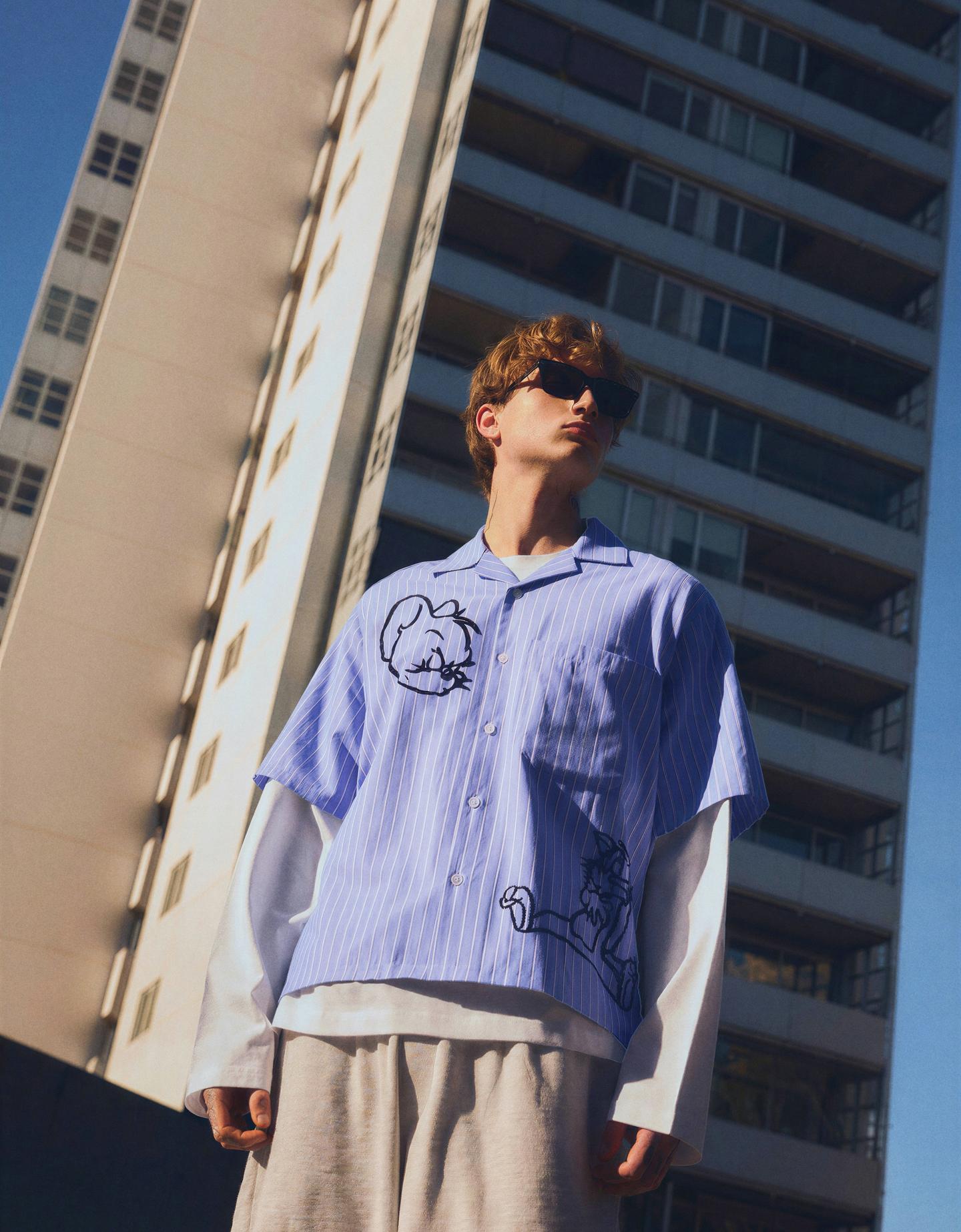 Bershka Camicia A Maniche Corte Tom & Jerry Uomo L Azzurro Chiaro