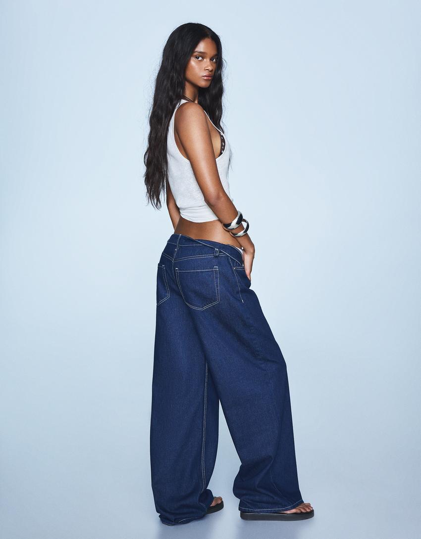 Wide-leg jeans-Navy-0