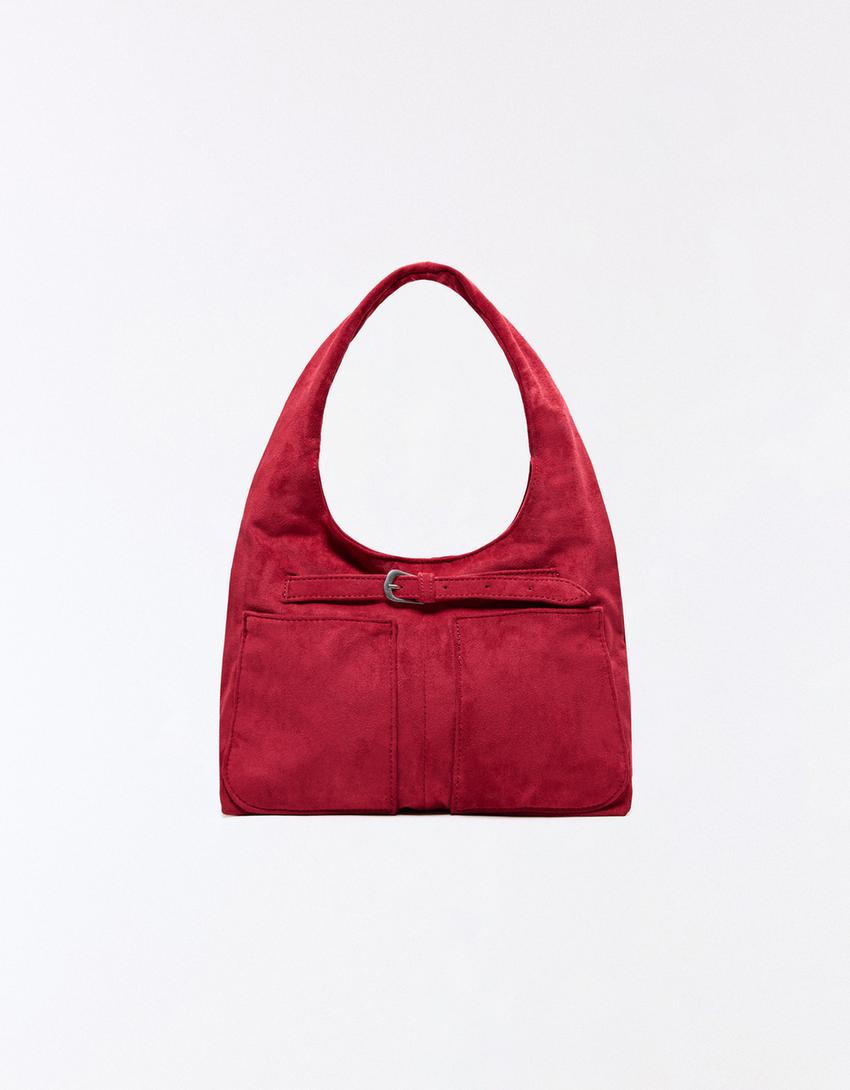 Faux suede bucket bag-Red