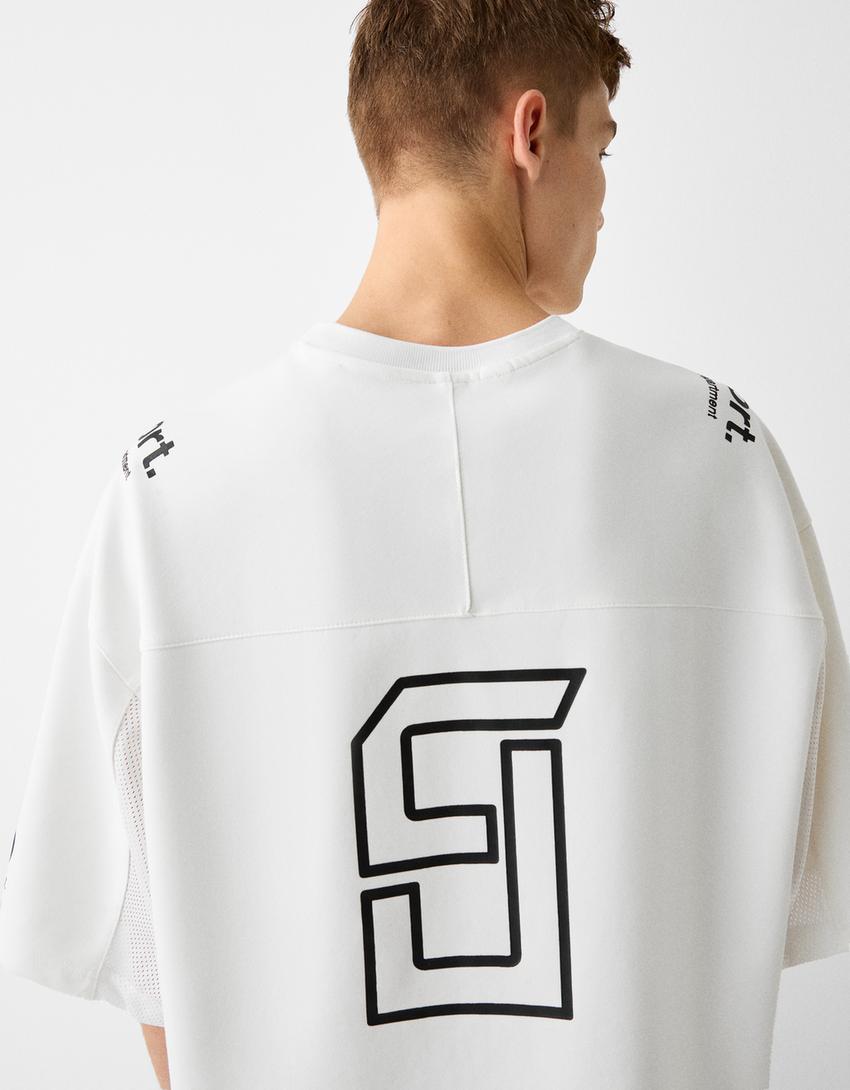 T-shirt manches courtes boxy fit imprimé-Blanc-6