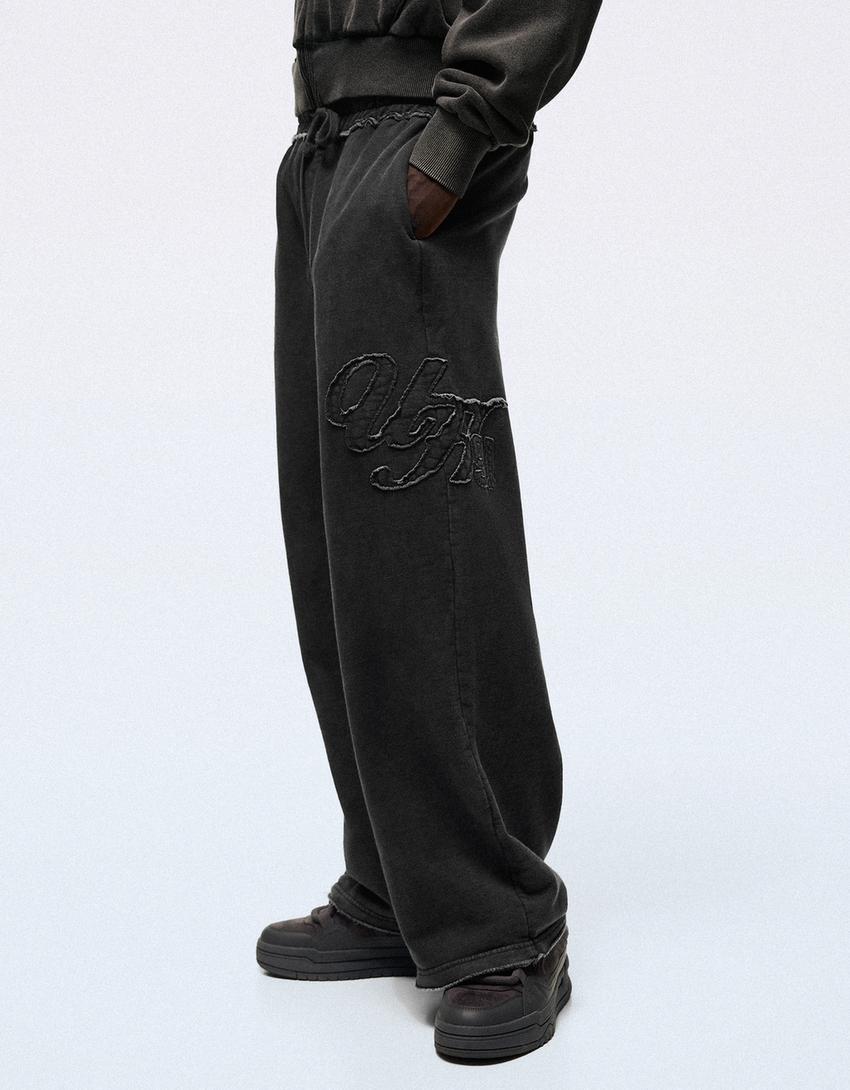 Super baggy washed trousers-Grey