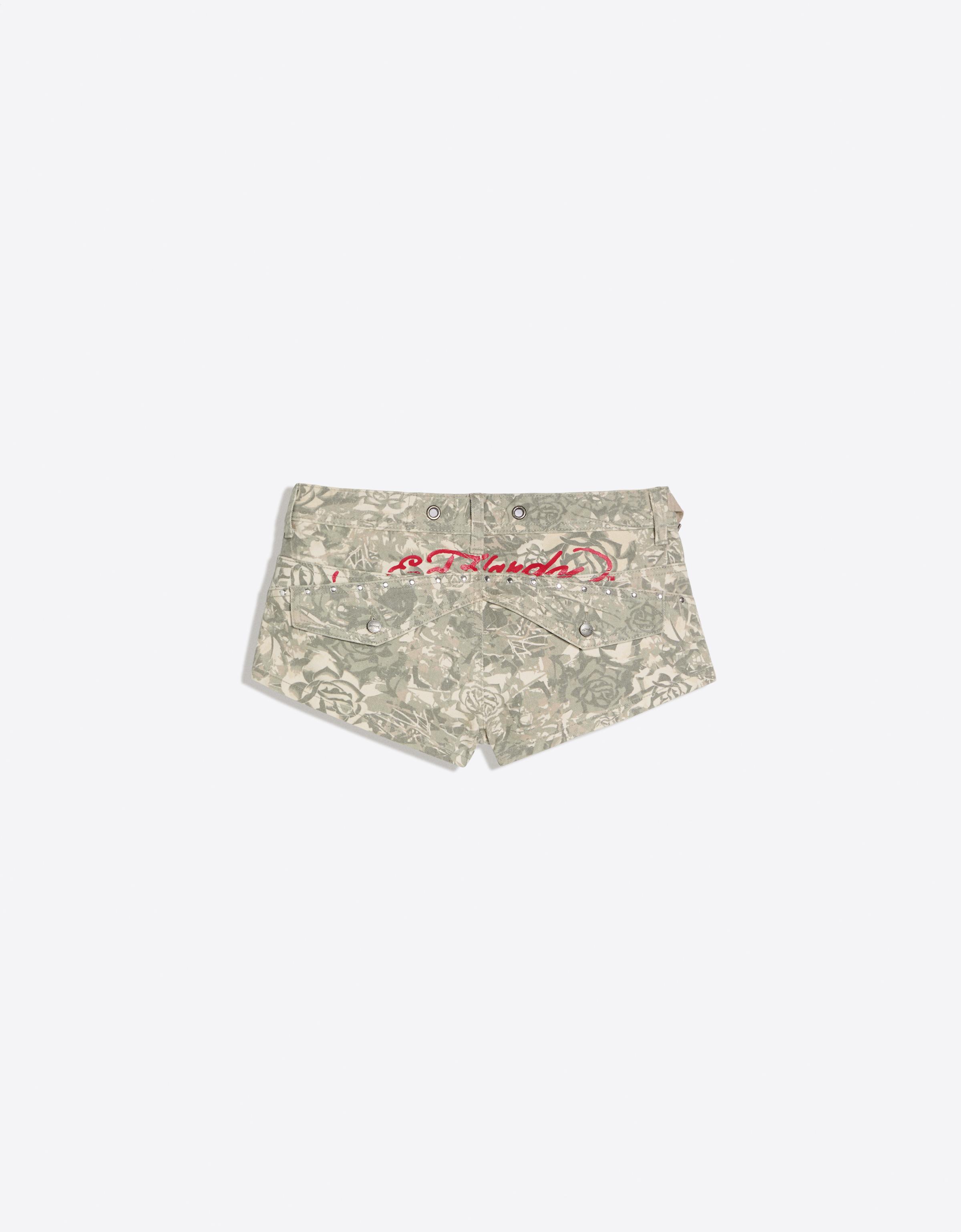 ED HARDY X BERSHKA embroidered shorts — Khaki