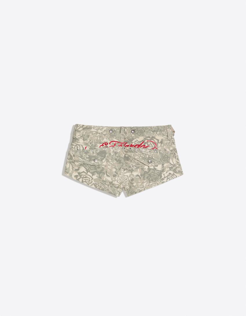 ED HARDY X BERSHKA embroidered shorts-Khaki