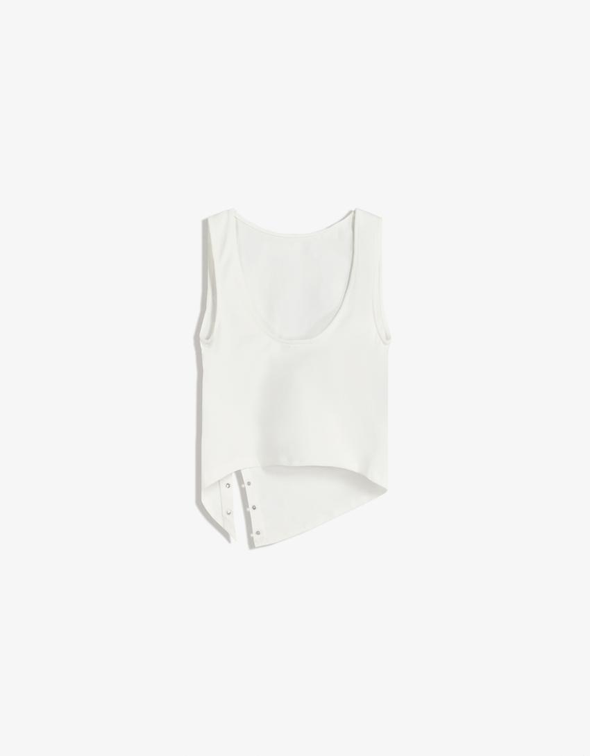 Asymmetrisch mouwloos T-shirt met studs-Gebroken Wit