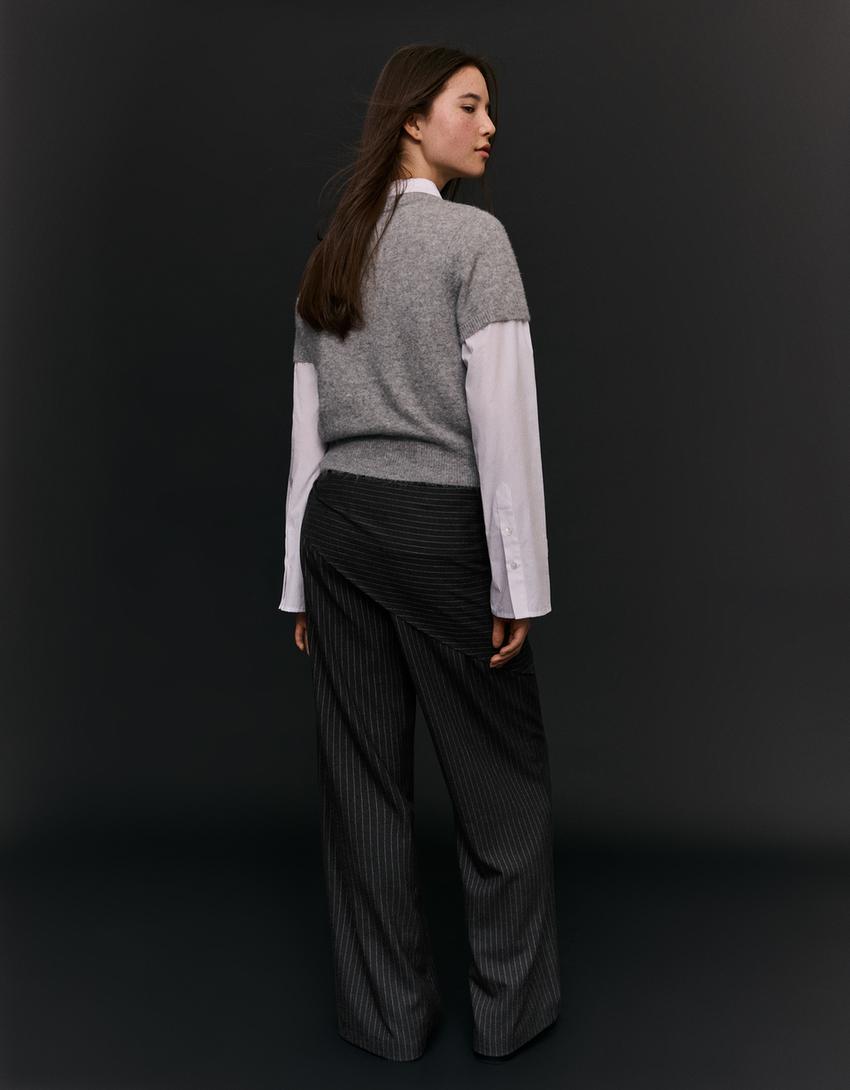 Scarf print tailored fit trousers-Black