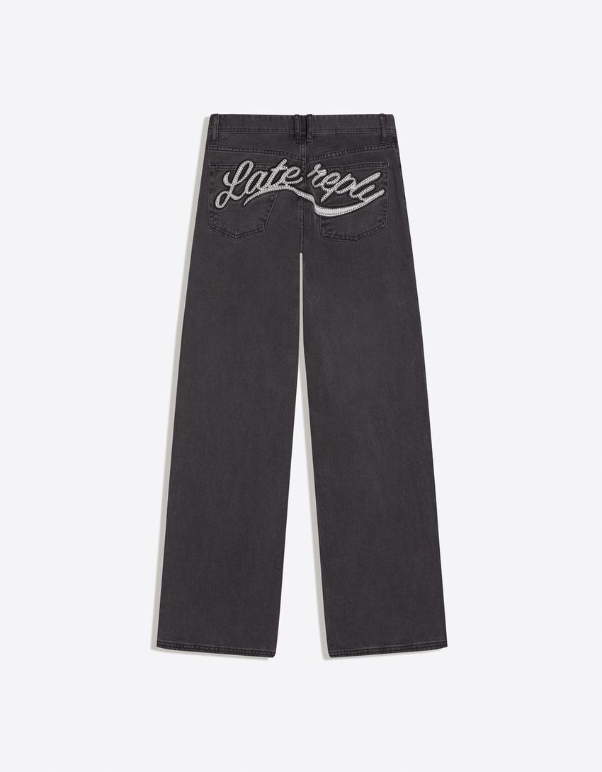 Pantalón straight sarga-Gris