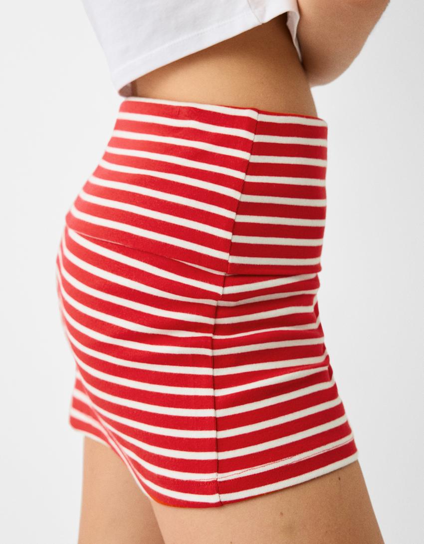 تنورة قصيرة بخصر مطوي-أبيض-5